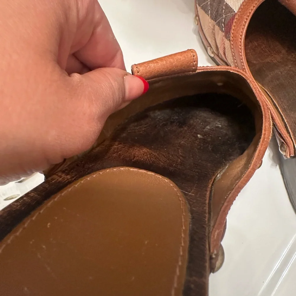 Burberry Brown and Black Plaid Mules 6 - Picture 7 of 8